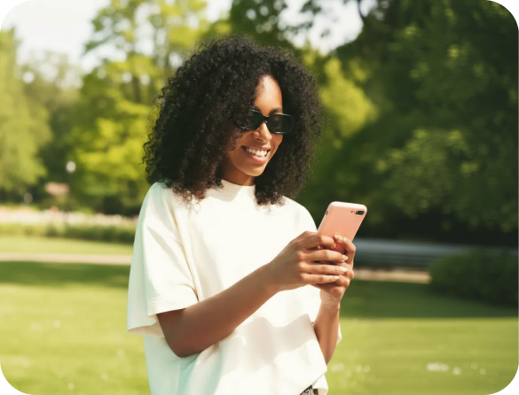 Woman with smartphone applying for loan